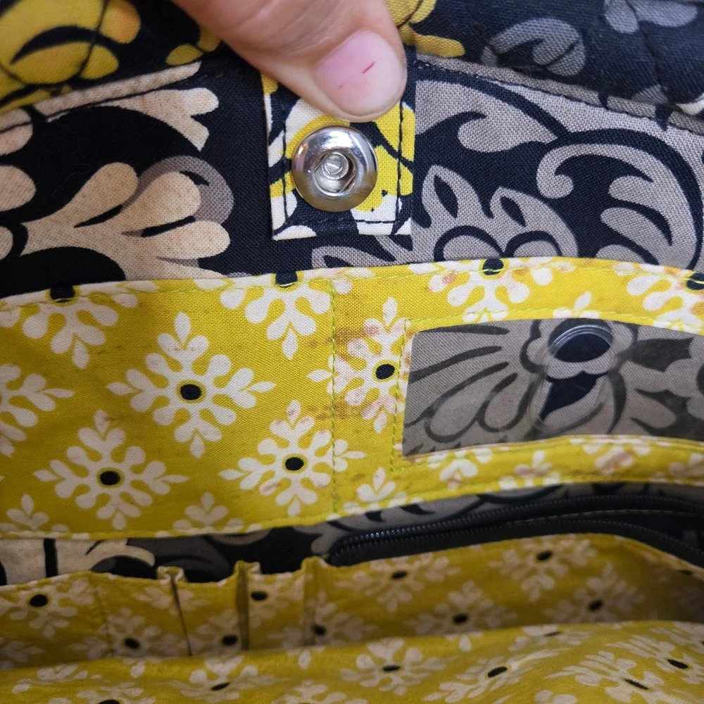 Vera Bradley Provencal Quilted Cotton Laptop Messenger Bag Yellow Grey Floral
